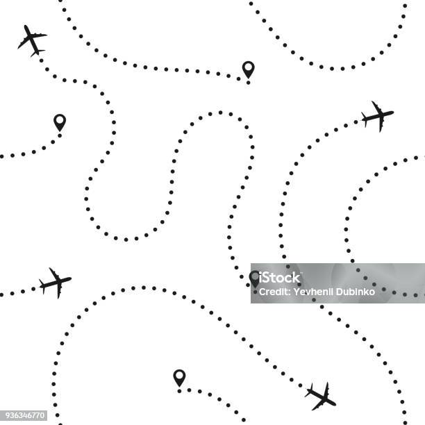 Concetto Di Viaggio Modello Senza Soluzione Di Continuità Percorsi Aerei Astratti Viaggio E Turismo Sfondo Senza Soluzione Di Continuità Con Percorsi Aerei Punteggiati - Immagini vettoriali stock e altre immagini di Viaggio