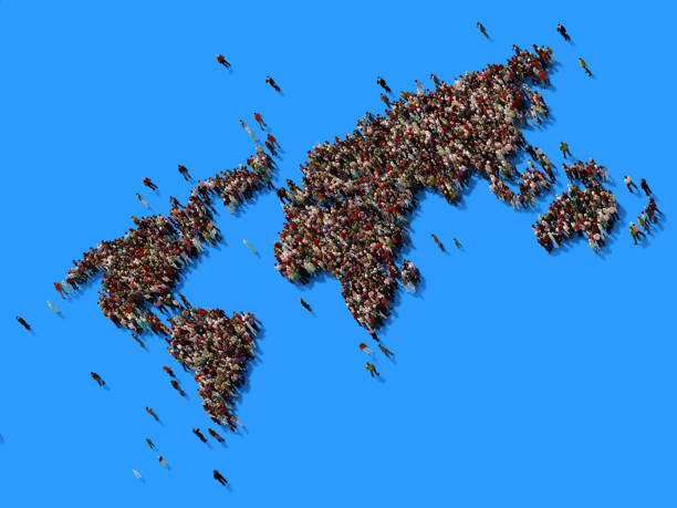 istock Human Crowd Forming A World Map: Population And Social Media Concept 936347504