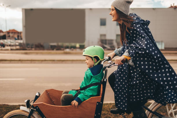 istock Mother and son riding a cargo bike 936349516