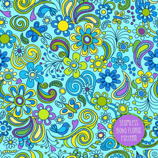 nahtlose boho blumenmuster. - butterfly backgrounds seamless pattern stock-grafiken, -clipart, -cartoons und -symbole