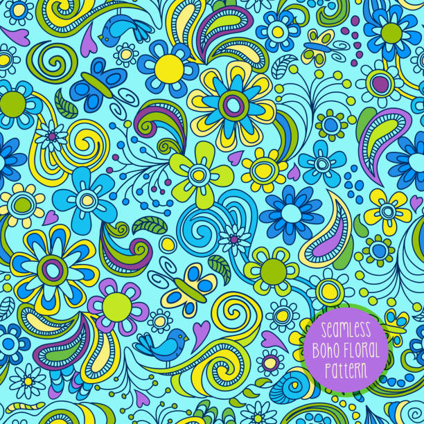 원활한 boho 꽃 패턴입니다. - butterfly backgrounds seamless pattern stock illustrations