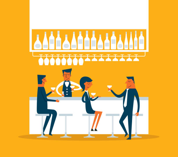 Business person in pub Let us have a toast bartender illustrations stock illustrations