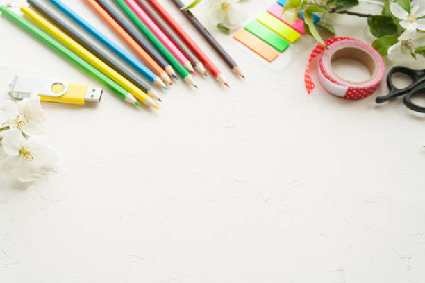 istock Good bay, school stationery and blosom apple brunch 936352808