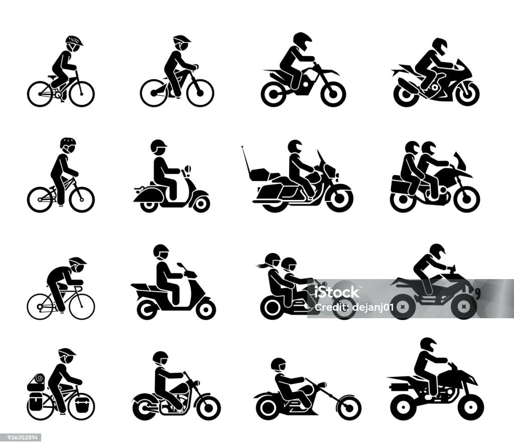 Verzameling van motorrijwielen en rijwielen icons. - Royalty-free Pictogram vectorkunst