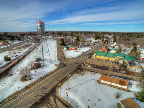 Floodwood, Minnesota Aerial View during Winter in Northern Minnesota Highway 2