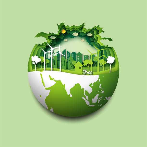 Green earth and eco city concept Green earth of eco friendly city and urban forest landscape abstract background.Renewable energy for ecology and environment conservation concept paper art design.Vector illustration. world environment day stock illustrations