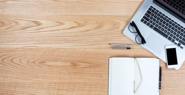 istock Clean oak desktop for business or education background 936357750