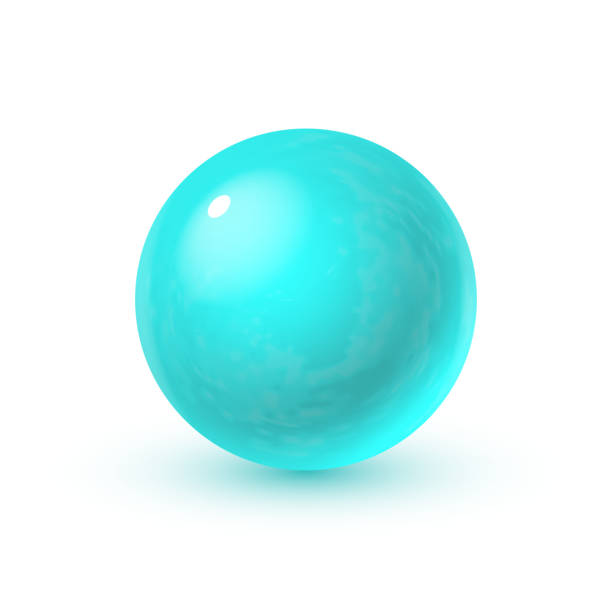 istock Realistic glass sphere with shadows, reflection of sky in mirror surface of cyan mint color pearl 936360636