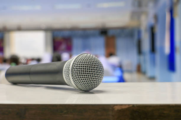 istock microphone wireless on the table in meeting room seminar 936361646