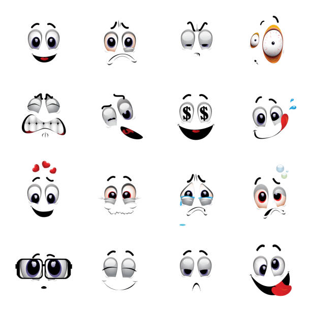 ilustrações, clipart, desenhos animados e ícones de conjunto de vários ícones emoji de rosto. - crying grimacing facial expression human face