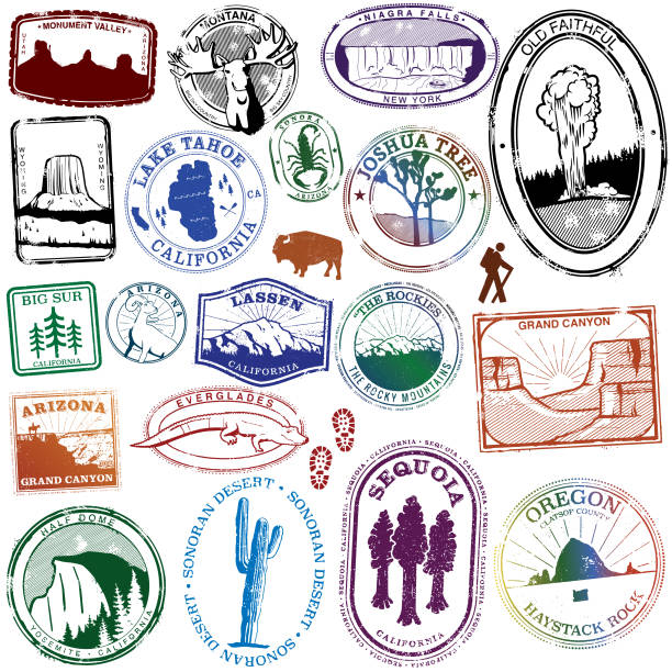 abd doğal simgesel yapı pulları - arizona illüstrasyonlar stock illustrations