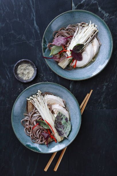 istock Soba noodle soup with chicken and Japanese mushroom 936362286