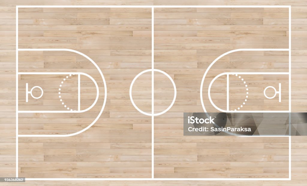 Top view, Basketball court and layout line on wooden texture background Basketball - Sport Stock Photo