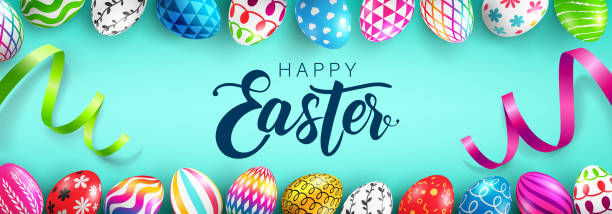 Easter Day web banner background template with Colorful Painted Easter Eggs.Easter eggs with different texture.Vector illustration EPS10 Easter Day web banner background template with Colorful Painted Easter Eggs.Easter eggs with different texture.Vector illustration EPS10 easter vector holiday design element stock illustrations