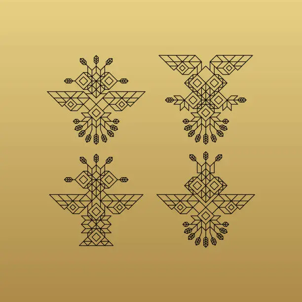 Vector illustration of Tribal Owl Symbol. Ornate owl symbol in tribal style. Line Art Design. Owl Icon. Lineart Illustration.