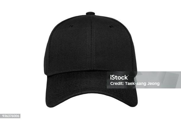 Baseball Cap Color Black Closeup Of Front View Stock Photo - Download Image Now - Baseball Cap, Black Color, Blank