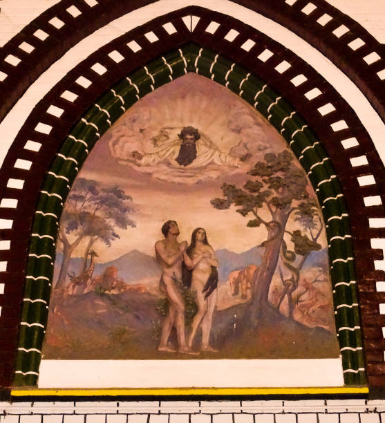 Adam and Eve a painting in a church in Mynamr adam and eve painting stock pictures, royalty-free photos & images