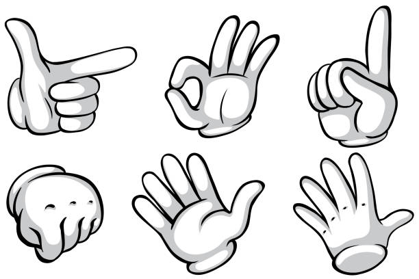 Hands in white glove doing six actions Hands in white glove doing six actions illustration charades stock illustrations