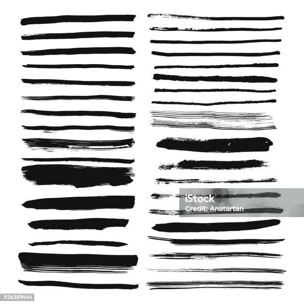 Set Of Hand Drawn Brush Lines Ink Stroke And Text Dividers Stock Illustration - Download Image Now