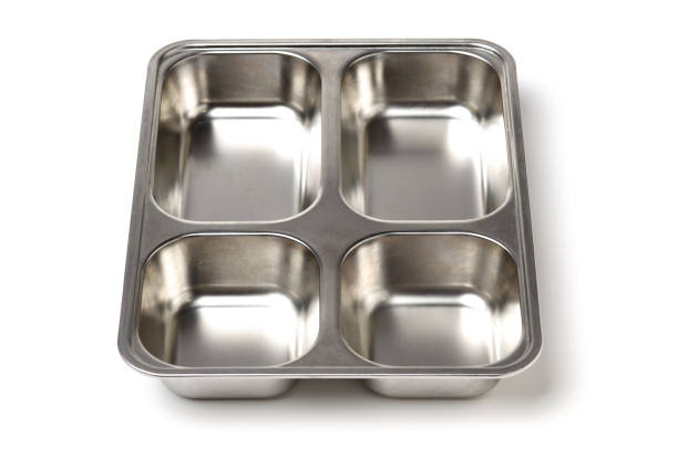 istock Empty metal fast food plate on white background 936389554