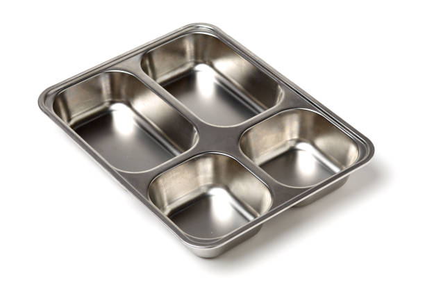 istock Empty metal fast food plate on white background 936389564