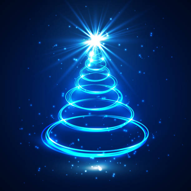 istock Blue glow xmas tree, neon elegant abstract christmas fir, vector illustration 936391052