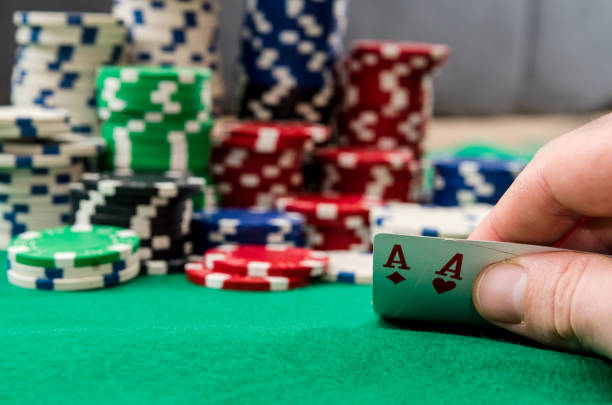 istock Close up of two aces combination on chips background 936391300