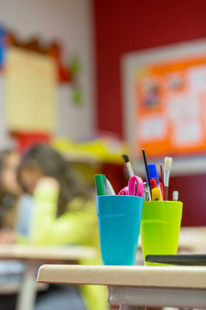 istock Classroom with school supplies 936391918