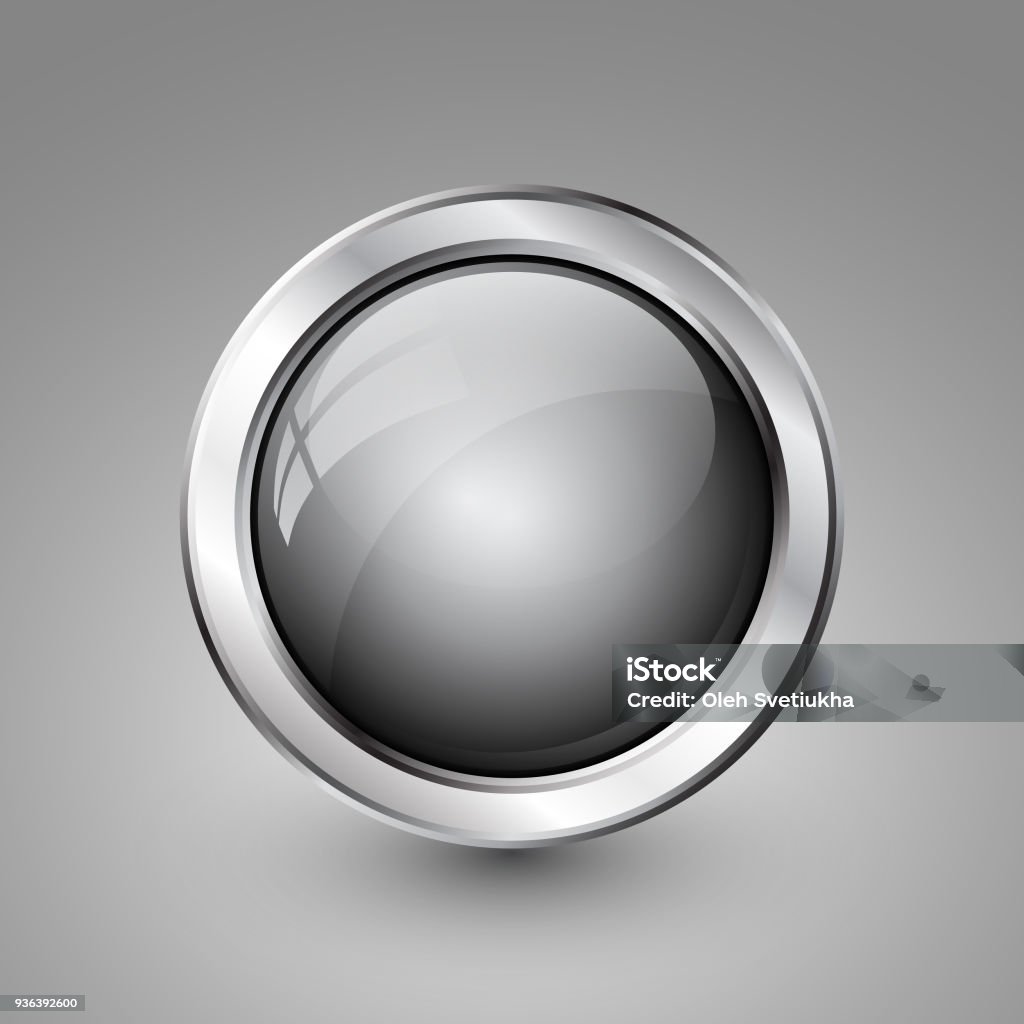 Grey Shiny Button With Metallic Elements Vector Design For Website ...