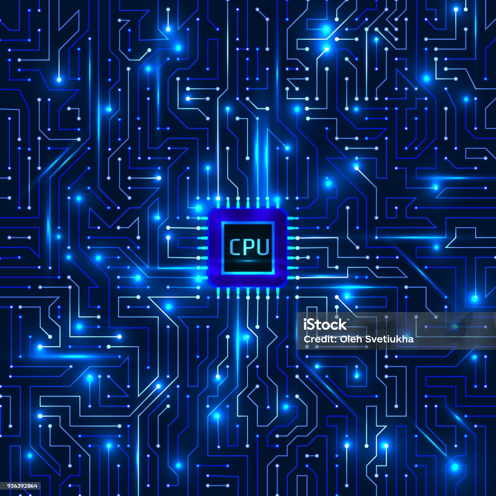 Computer processor and motherboard system chip. CPU chip electronic circuit board with processor vector illustration Computer processor and motherboard system chip. CPU chip electronic circuit board with processor vector illustration. Computer Chip stock vector