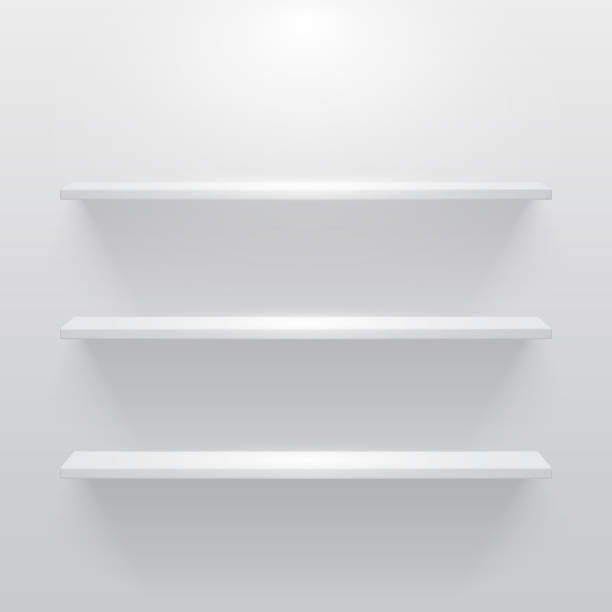 Shelf with light and shadow in empty white room Shelf with light and shadow in empty white room. shelf stock illustrations