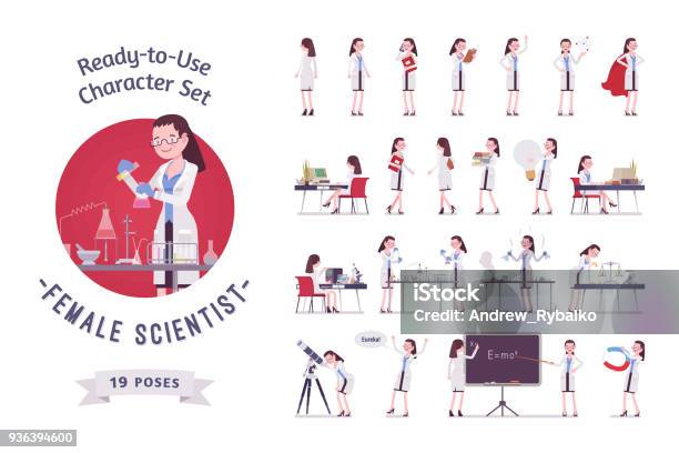 Female Scientist Readytouse Character Set Stock Illustration - Download Image Now - Scientist, Women, Science