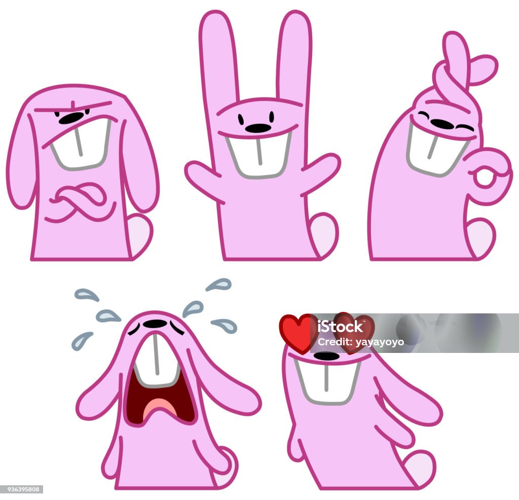 Pink Rude Rabbit Pink Rabbit Set Stock Illustration - Download Image Now - Anger, Rabbit ...