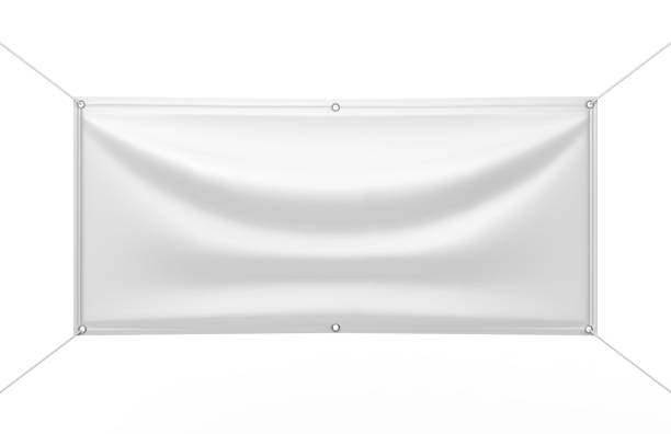 White Vinyl Horizontal Banner. 3d render illustration. White Blank Vinyl Banner. 3d render illustration. hanging stock pictures, royalty-free photos & images