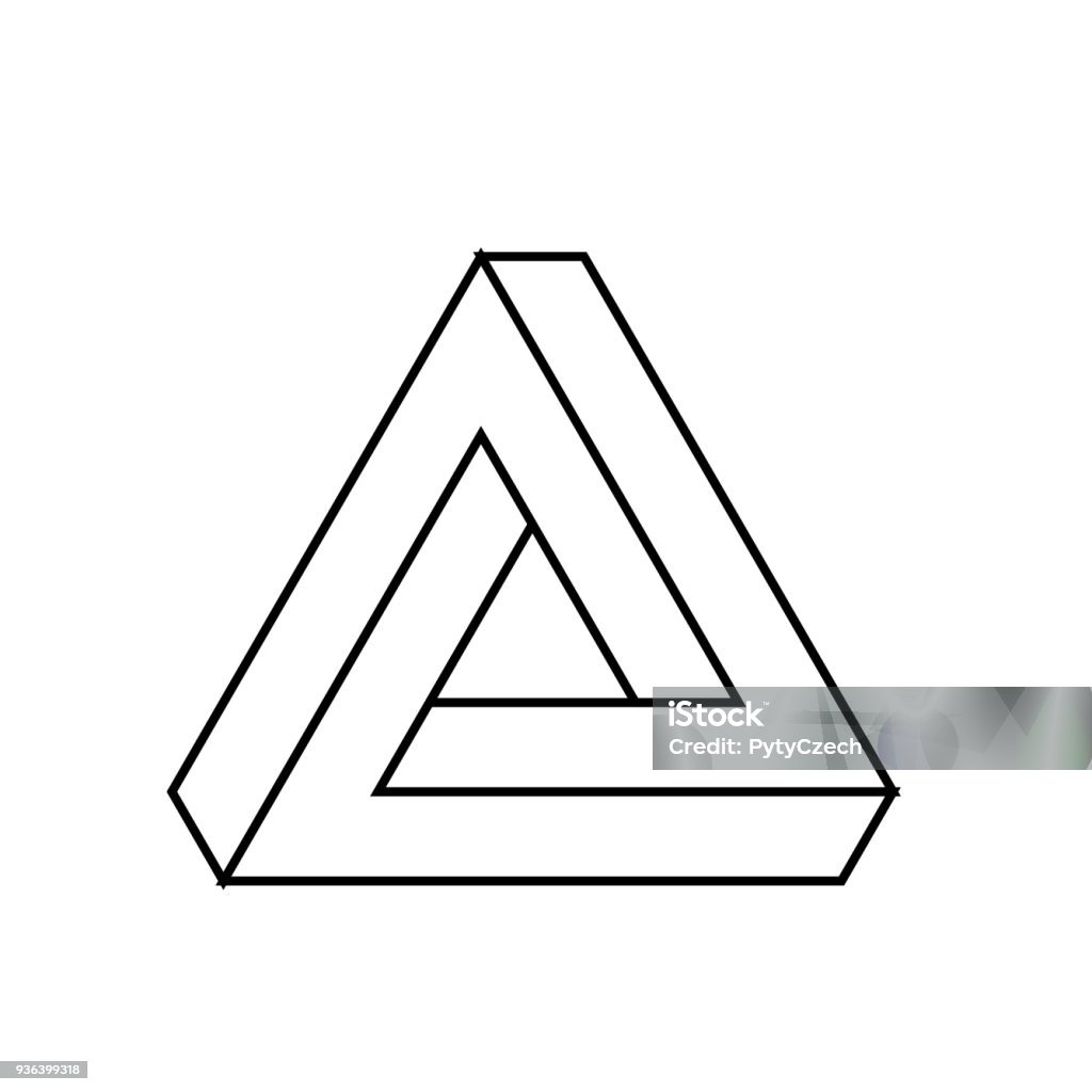 Penrose-Dreieck. Geometrisches 3D-Objekt optische Täuschung. Schwarzen Umriss Vektor-illustration - Lizenzfrei Dreieck Vektorgrafik