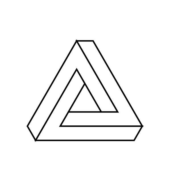 penrose-dreieck. geometrisches 3d-objekt optische täuschung. schwarzen umriss vektor-illustration - triangel stock-grafiken, -clipart, -cartoons und -symbole