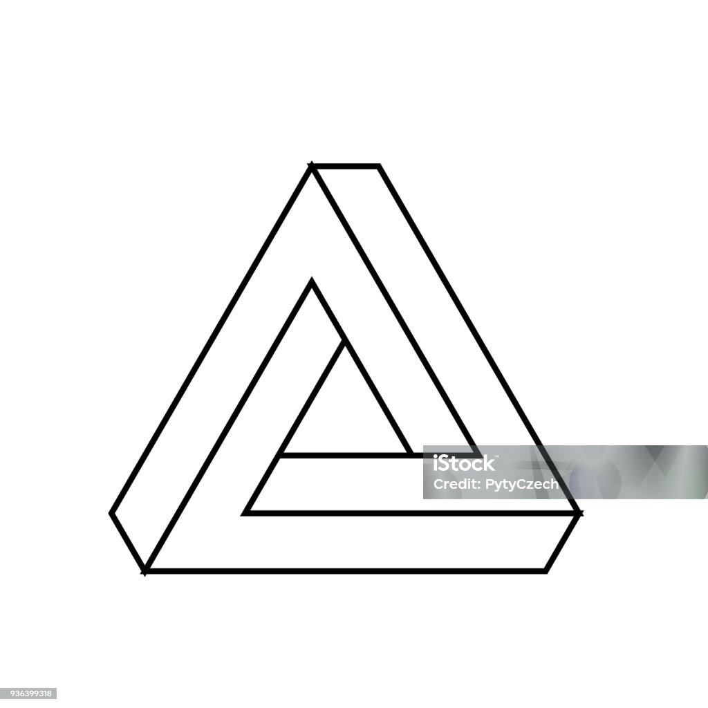 Penrose triangle icon. Geometric 3D object optical illusion. Black outline vector illustration Penrose triangle icon. Geometric 3D object optical illusion. Black outline vector illustration. Triangle Shape stock vector