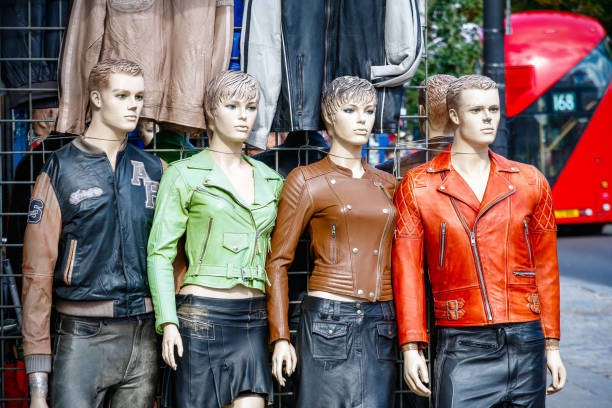 London, UK - 11 March, 2018 - Leather jackets on display at Camden street market