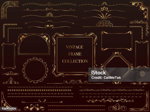 Set Of Assorted Gold Vintage Frames Stock Illustration - Download Image Now - Border - Frame, Gold - Metal, Gold Colored