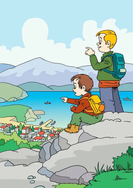 Vector illustration of Illustration of Little Kids on a Hiking Trip