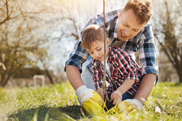 istock Positive loving father and his son planting a tree 936409122