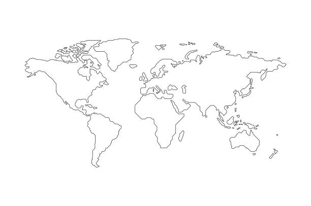 stockillustraties, clipart, cartoons en iconen met zwarte geschetst wereldkaart - world map
