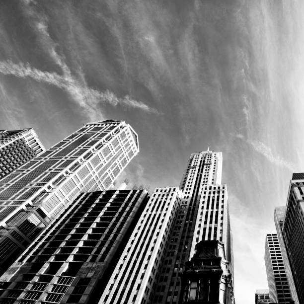 istock Skyscrapers From Below, Chicago. Black And White. 936410842
