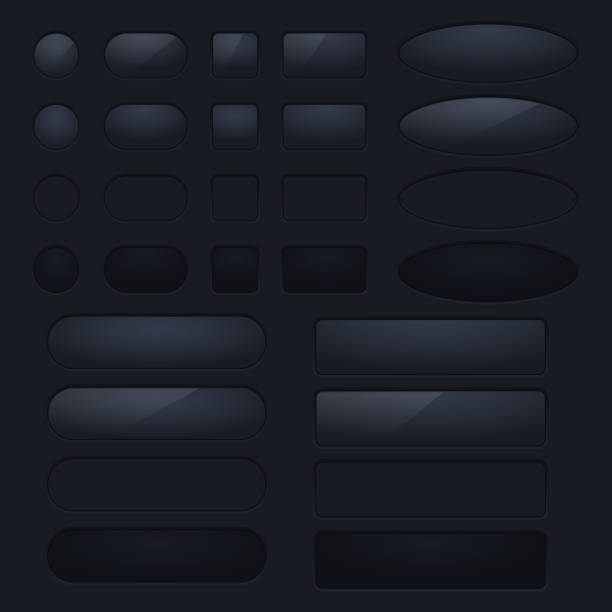 istock Collection of black buttons. Round, square and oval icons on plastic background 936416092
