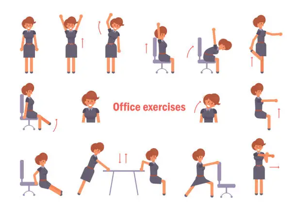 Vector illustration of Exercises for the office. Vector