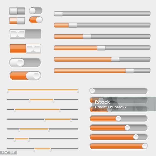 Set Of White And Orange Interface Buttons Sliders Stock Illustration - Download Image Now - Arranging, Backgrounds, Circle