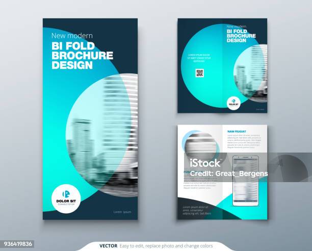 Tri Fold Brochure Design Teal Orange Corporate Business Template For Tri Fold Flyer Layout With Modern Circle Photo And Abstract Background Creative Concept 3 Folded Flyer Or Brochure Stock Illustration - Download Image Now