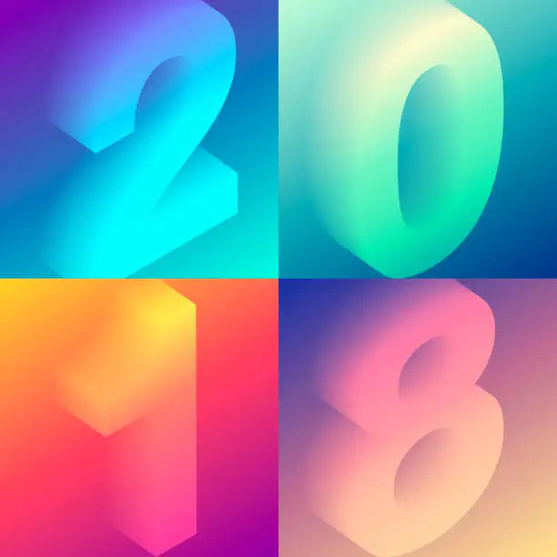 Vector illustration of Set of colorful numbers - 2018 with trendy gradients