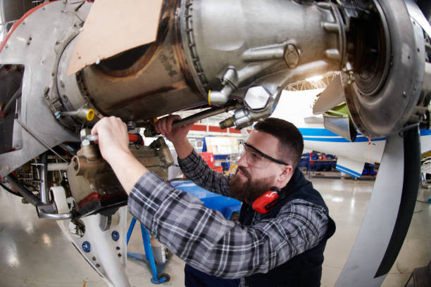 istock Aircraft mechanic in the hangar 936426006