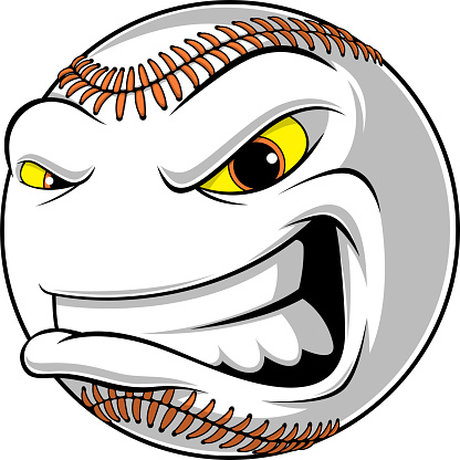 Vector illustration, baseball ball, cartoon, angry, in front of white background